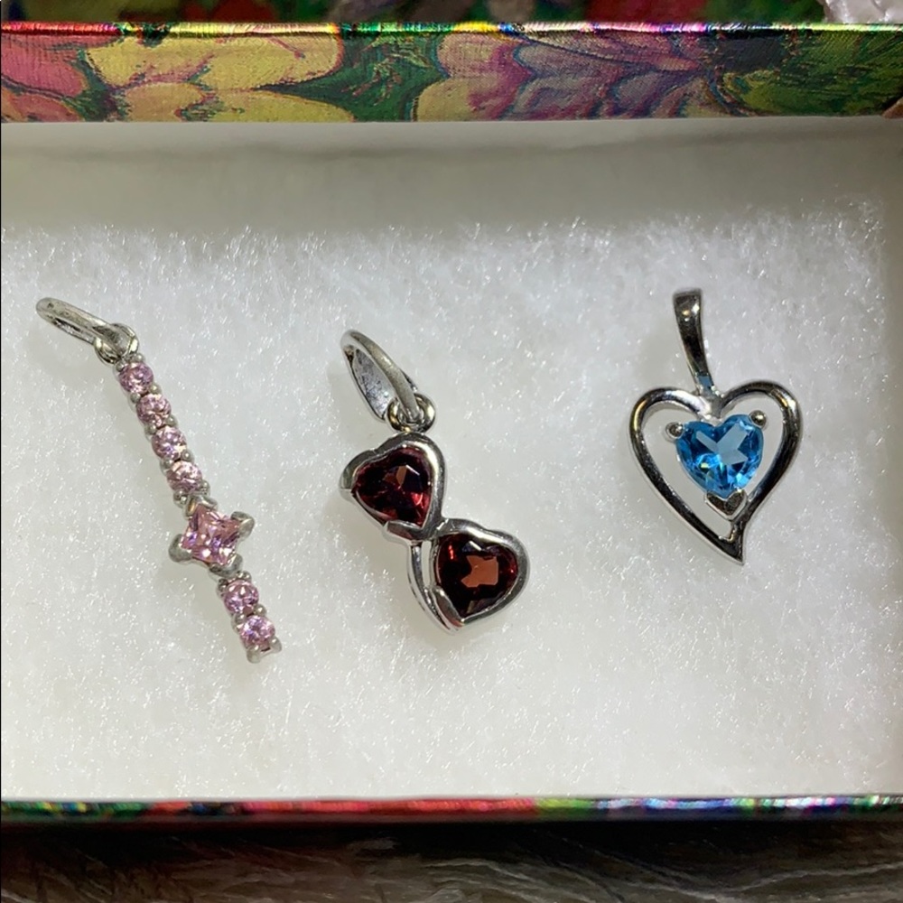 Set of 3 Semi Precious Stone Silver Pendants